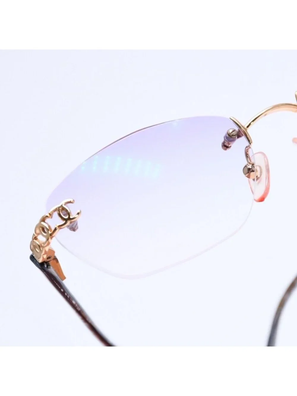 Chanel Rimless Sunglasses Eyewear CC Logo Marble Purple